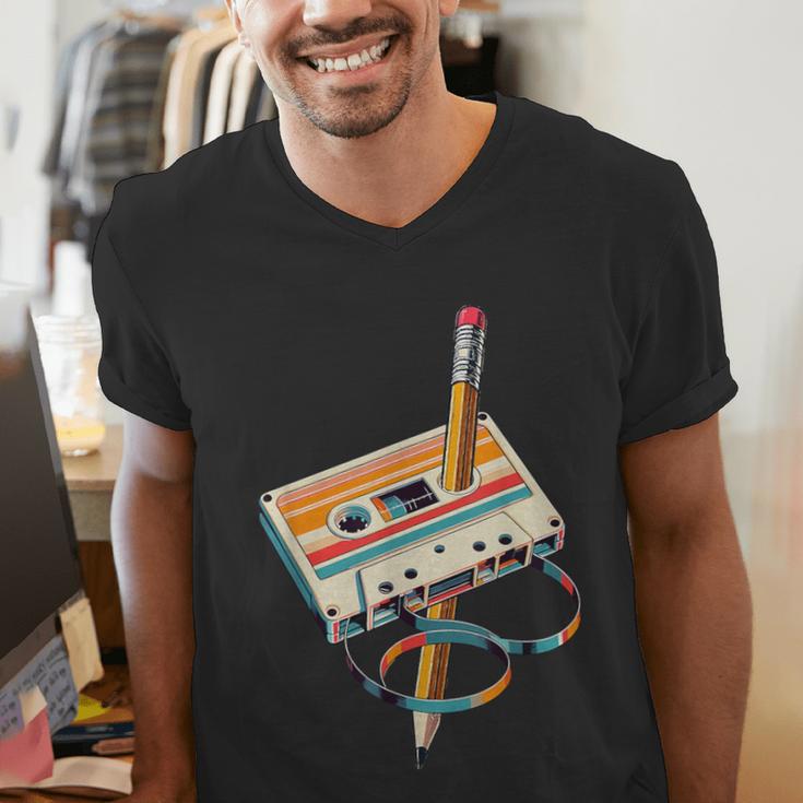 Vintage Cassette Tape And Pencil Nostalgia Party 70s 80s 90s Men's V-Neck T-Shirt
