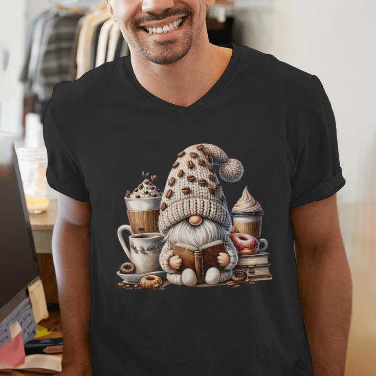 Vintage Cute Gnome Reading Book Coffee Latte Men Women Kids Men's V-Neck T-Shirt Vintage Cute Gnome Reading Book Coffee Latte Men Women Kids Men's V-Neck T-Shirt