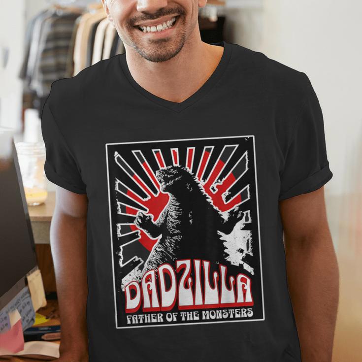 Vintage Dadzilla Father Of The Monsters Fathers Day Men's V-Neck T-Shirt
