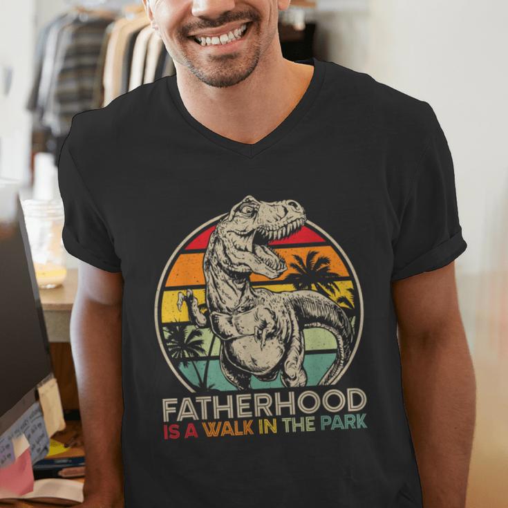 Vintage Fatherhood Is A Walk In The Park DadRex Dinosaur Men's V-Neck T-Shirt