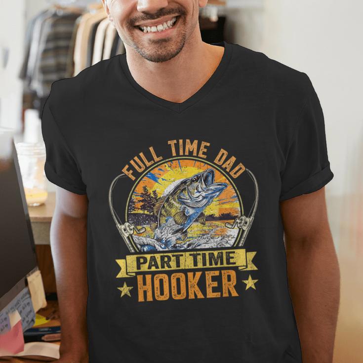 Vintage Father's Day Fishing Full Time Dad Part Time Hooker Men's V-Neck T-Shirt