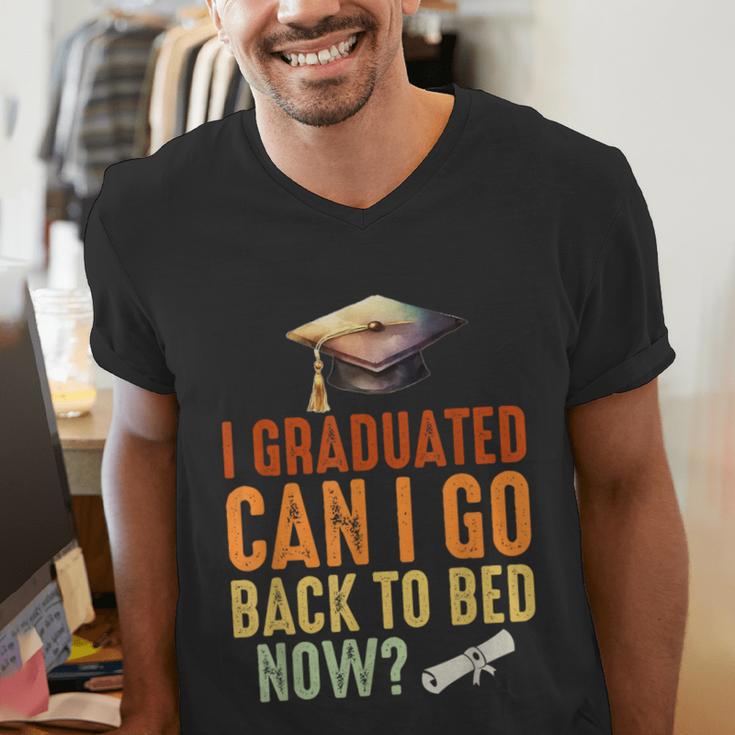 Vintage I Graduated Can I Go Back To Bed Now Graduation Men's V-Neck T-Shirt