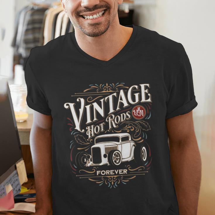 Vintage Hot Rods USA Forever Classic Car Nostalgia Men's V-Neck T-Shirt Vintage Hot Rods USA Forever Classic Car Nostalgia Men's V-Neck T-Shirt