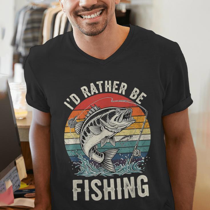 Vintage I'd Rather Be Fishing Graphic Bass Dad Boy Men Men's V-Neck T-Shirt Vintage I'd Rather Be Fishing Graphic Bass Dad Boy Men Men's V-Neck T-Shirt
