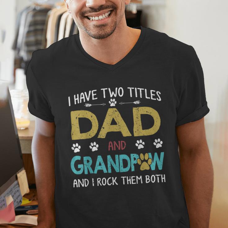 Vintage I Have Two Titles Dad And Grandpaw Dog Lover Men's V-Neck T-Shirt