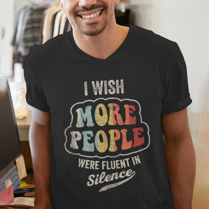 Vintage I Wish More People Were Fluent In Silence Introvert Men's V-Neck T-Shirt
