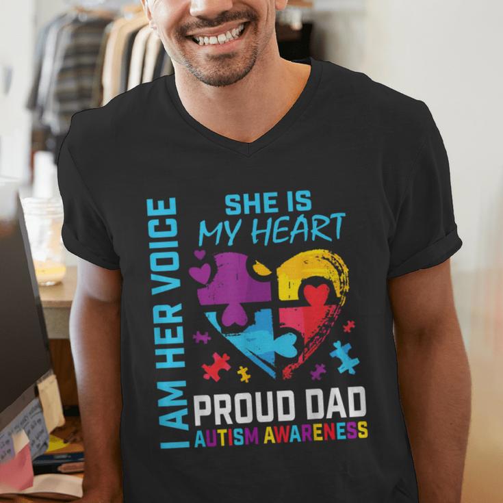 I Am Her Voice She Is My Heart Autism Awareness Daughter Dad Men's V-Neck T-Shirt