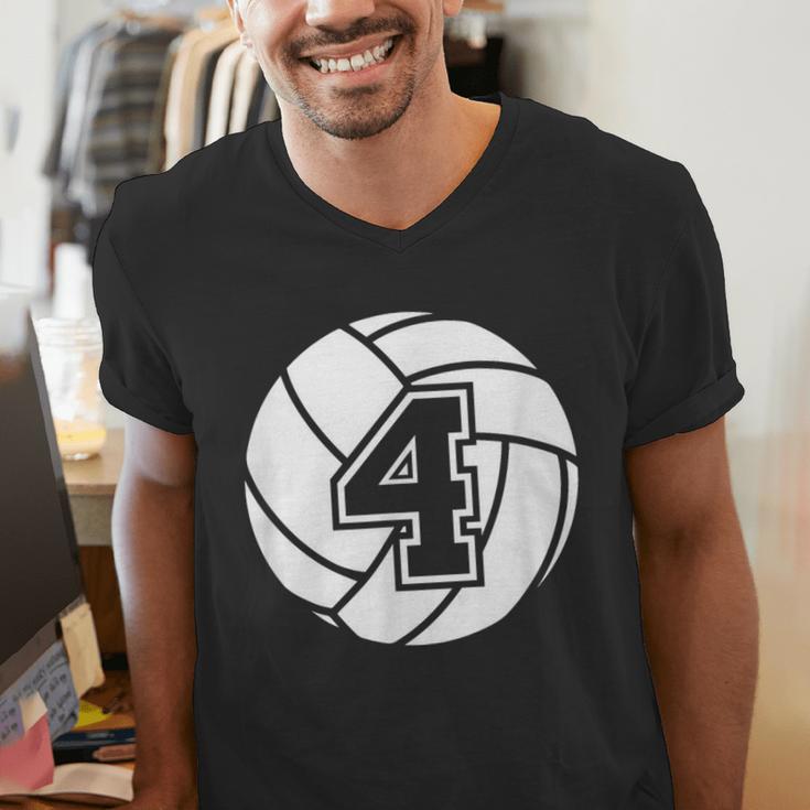 Volleyball Player 4 Volleyball Mom Dad Jersey Number 4 Men's V-Neck T-Shirt