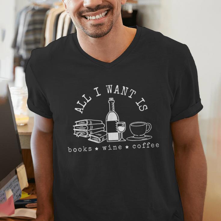 I Want Books Wine Coffee Men's V-Neck T-Shirt