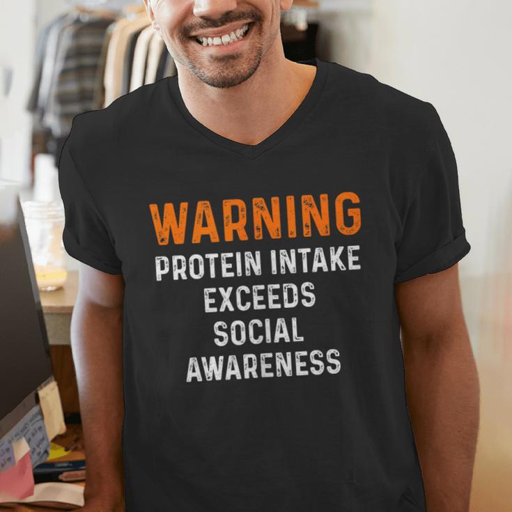 Warning Protein Intake Exceeds Social Awareness Introvert Men's V-Neck T-Shirt