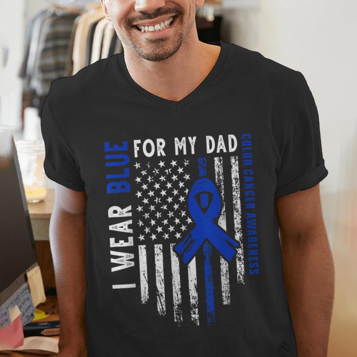 I Wear Blue For My Dad Colon Cancer Awareness Blue USA Flag Men's V-Neck T-Shirt