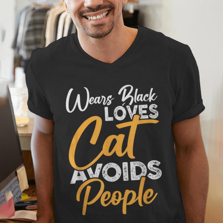 Wears Loves Cats Avoids People I Introvert Men's V-Neck T-Shirt