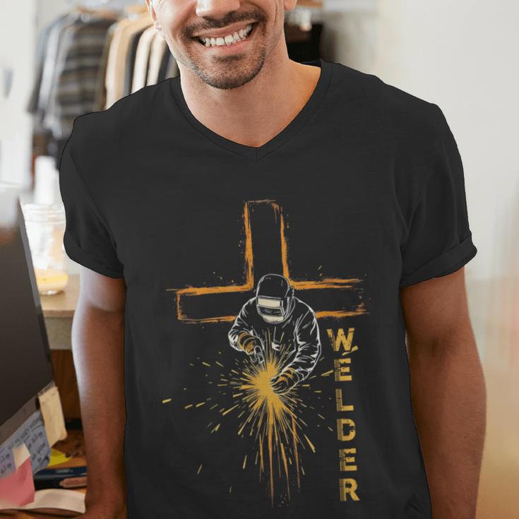 Welder Christian Cross Weld Welding Dad Jesus Lover Men's V-Neck T-Shirt