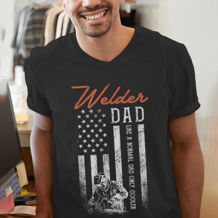 Welder Dad Like A Normal Dad Only Cooler USA Flag Welding Men's V-Neck T-Shirt