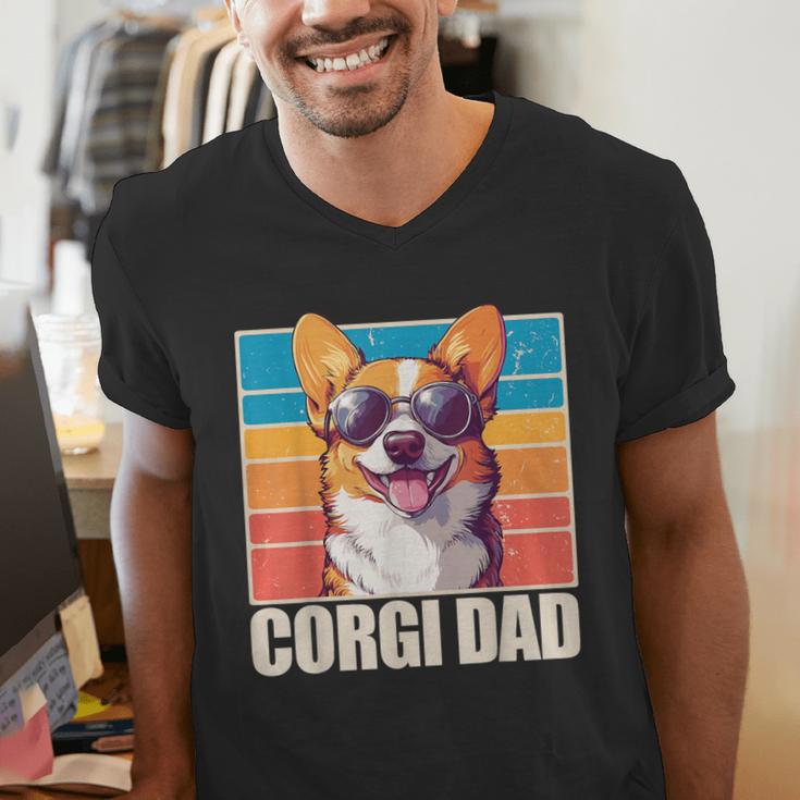 Welsh Corgi Pembroke Dog Corgi Dad -Adults Small Classic Fit Short Sleeve Cotton Polyester Blend Men's V-Neck T-Shirt