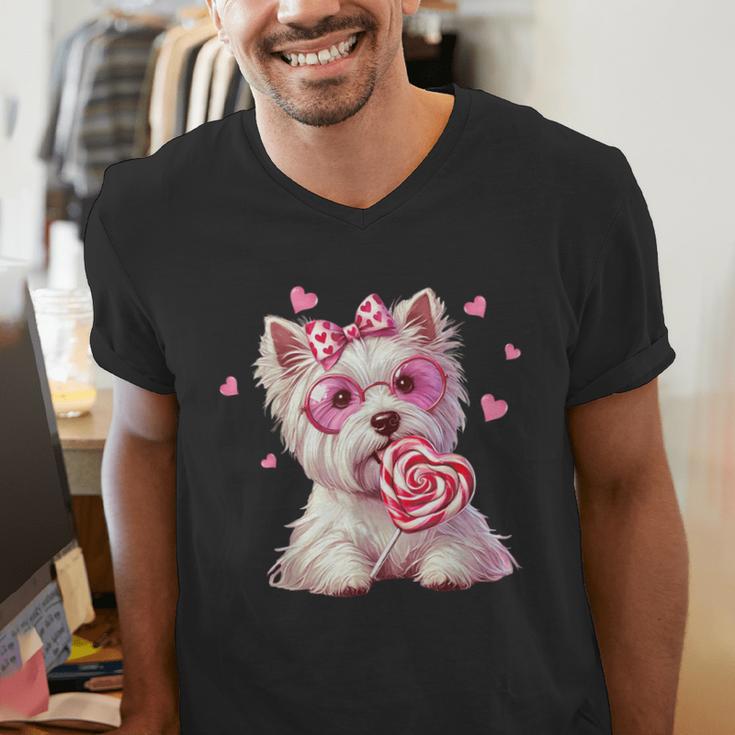 Westie Dog Valentines Day Dog Mom Westie Dad Candy Sucker For Men Women Girls Kids Men's V-Neck T-Shirt