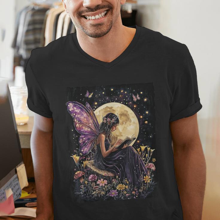 Whimsical Book Fairy Reading Bookish Fairycore Men's V-Neck T-Shirt