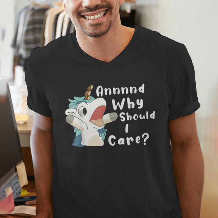 And Why Should I Care Sarcastic Unicorn Dad Mom Men's V-Neck T-Shirt