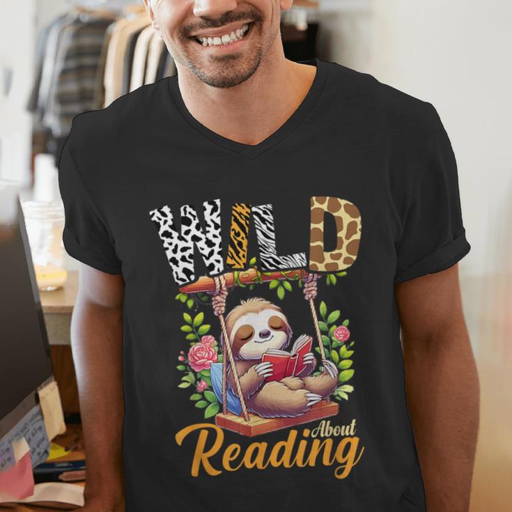 Wild About Reading Books Reader Lover Funny Teacher Animals For Men Women Kids Men's V-Neck T-Shirt Wild About Reading Books Reader Lover Funny Teacher Animals For Men Women Kids Men's V-Neck T-Shirt