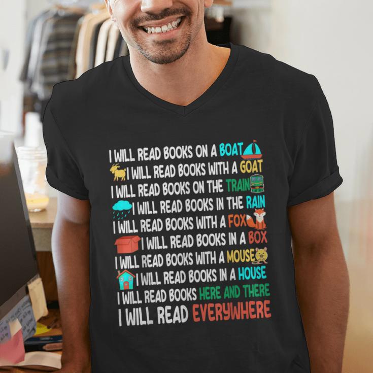 I Will Read Books On A Boat & Everywhere Reading Book Men's V-Neck T-Shirt