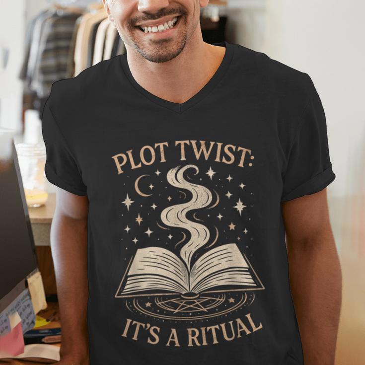 Witchy Book Club Pagan Reader Occult Fiction Coven Ritual Men's V-Neck T-Shirt