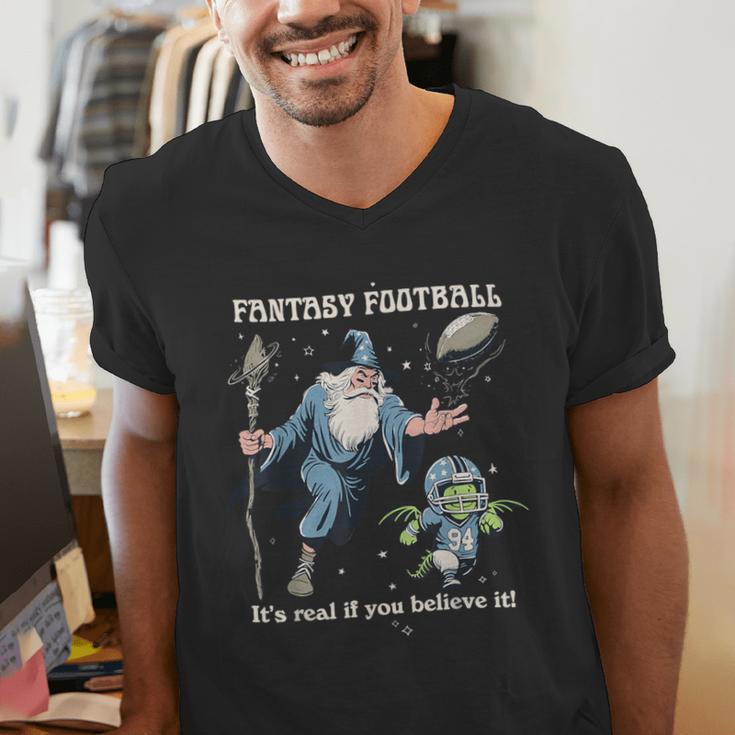 Wizard Dragon Fantasy Football Player Literal Dad Joke Men's V-Neck T-Shirt