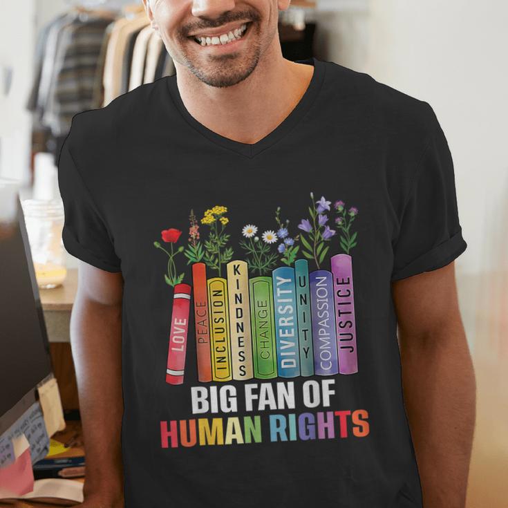 Women Floral Book Big Fan Of Human Rights Liberal Protest Men's V-Neck T-Shirt