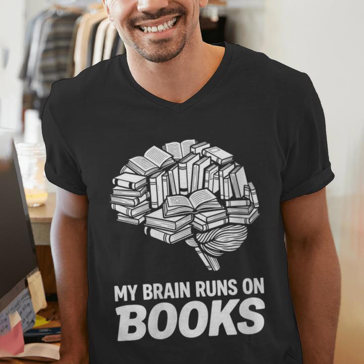 Women's My Brain Runs On Books Reading Bookworm Men Women Men's V-Neck T-Shirt Women's My Brain Runs On Books Reading Bookworm Men Women Men's V-Neck T-Shirt
