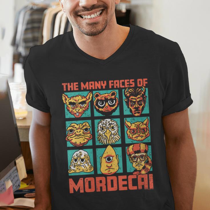 Women's DCC Many Faces Of Mordecai Grid Gamer Series Book Men's V-Neck T-Shirt Women's DCC Many Faces Of Mordecai Grid Gamer Series Book Men's V-Neck T-Shirt