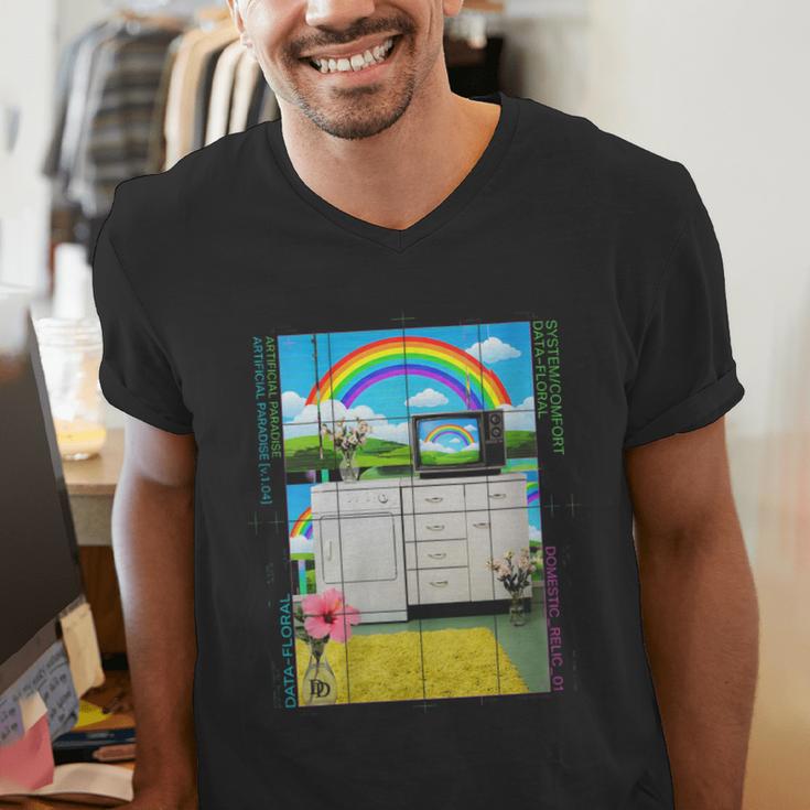 Women's Frutiger Aero Aesthetic Rainbow Glitch Art Men's V-Neck T-Shirt Women's Frutiger Aero Aesthetic Rainbow Glitch Art Men's V-Neck T-Shirt