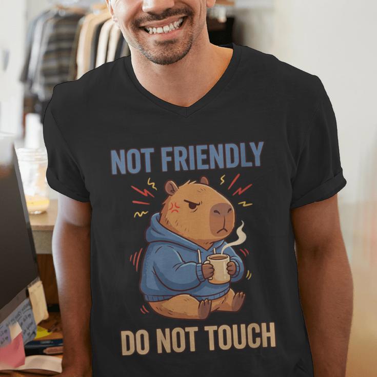 Women's Grouchy Capybara Not Friendly Do Not Touch Introvert Men's V-Neck T-Shirt