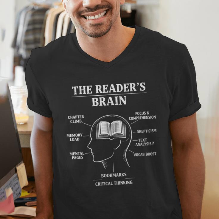 Women's The Reader’s Brain Book Lover Reading Diagram Graphic Men's V-Neck T-Shirt Women's The Reader’s Brain Book Lover Reading Diagram Graphic Men's V-Neck T-Shirt