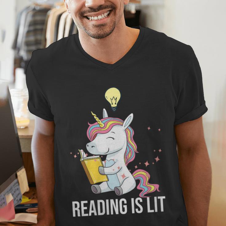 Women's Reading Is Lit Unicorn Library English Teacher Book Lover Men's V-Neck T-Shirt Women's Reading Is Lit Unicorn Library English Teacher Book Lover Men's V-Neck T-Shirt