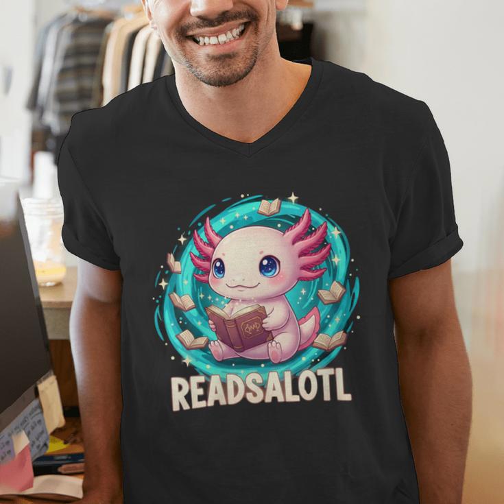 Women's Readsolotl Kawaii Axolotl Reading Book Lover Men's V-Neck T-Shirt Women's Readsolotl Kawaii Axolotl Reading Book Lover Men's V-Neck T-Shirt