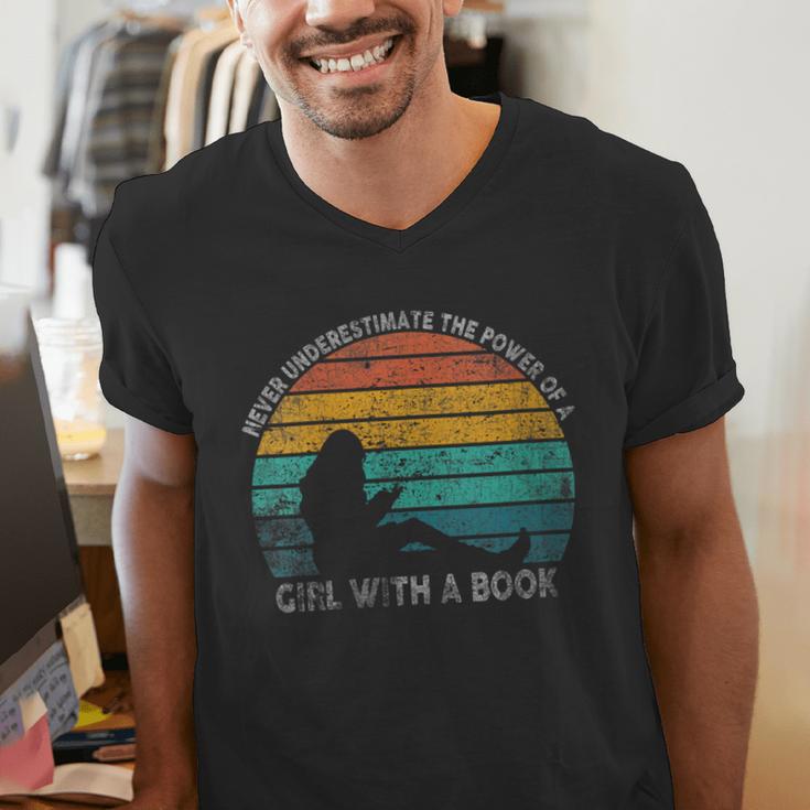 Women's Never Underestimate The Power Of A Girl With Book Reading Men's V-Neck T-Shirt