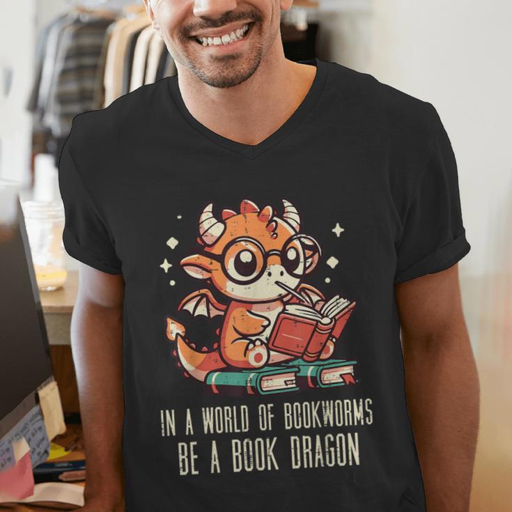 In World Of Bookworms Be Book Dragon Cute Women Kids Men Men's V-Neck T-Shirt In World Of Bookworms Be Book Dragon Cute Women Kids Men Men's V-Neck T-Shirt