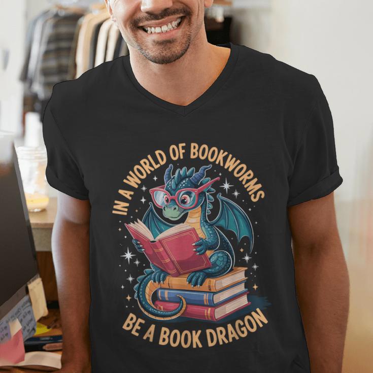 In A World Of Bookworms Be A Book Dragon Men's V-Neck T-Shirt In A World Of Bookworms Be A Book Dragon Men's V-Neck T-Shirt