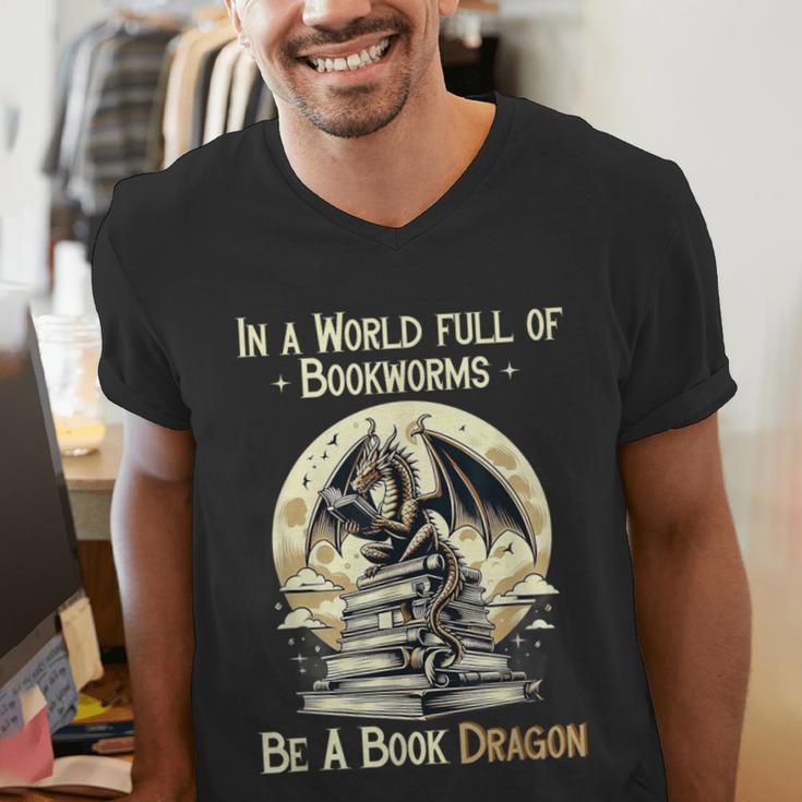 In a World Full Of Bookworms Be a Book Dragon Books Reading Men's V-Neck T-Shirt