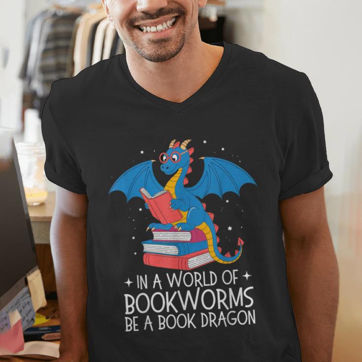 In A World Full Of Bookworms Be A Book Dragon Reading Men's V-Neck T-Shirt