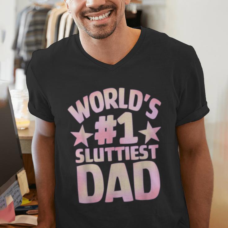World's 1 Sluttiest Dad Apparel Men's V-Neck T-Shirt World's 1 Sluttiest Dad Apparel Men's V-Neck T-Shirt