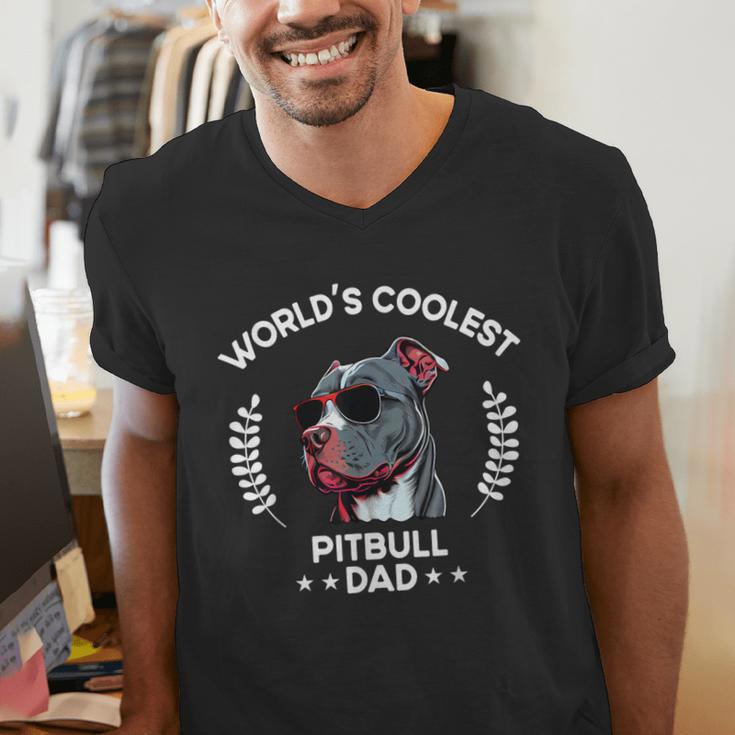 World's Coolest Dog Dad Papa Men Pitbull Men's V-Neck T-Shirt World's Coolest Dog Dad Papa Men Pitbull Men's V-Neck T-Shirt
