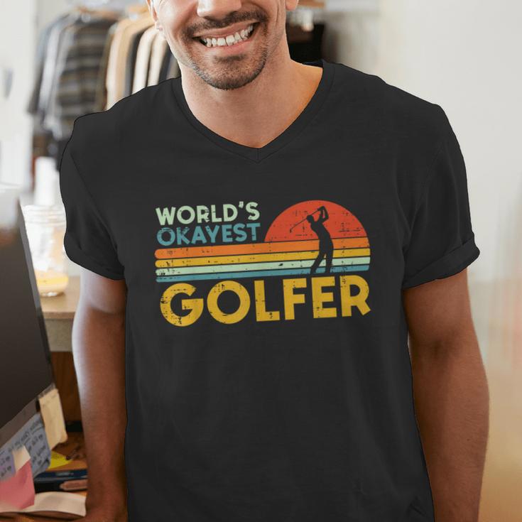 Worlds Okayest Golfer Retro Golf Joke Dad Men Women Kids Men's V-Neck T-Shirt