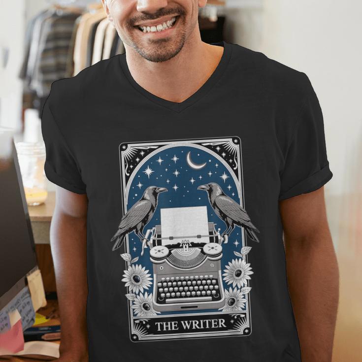 The Writer Typewriter Crow Writing Journalist Book Writer Men's V-Neck T-Shirt