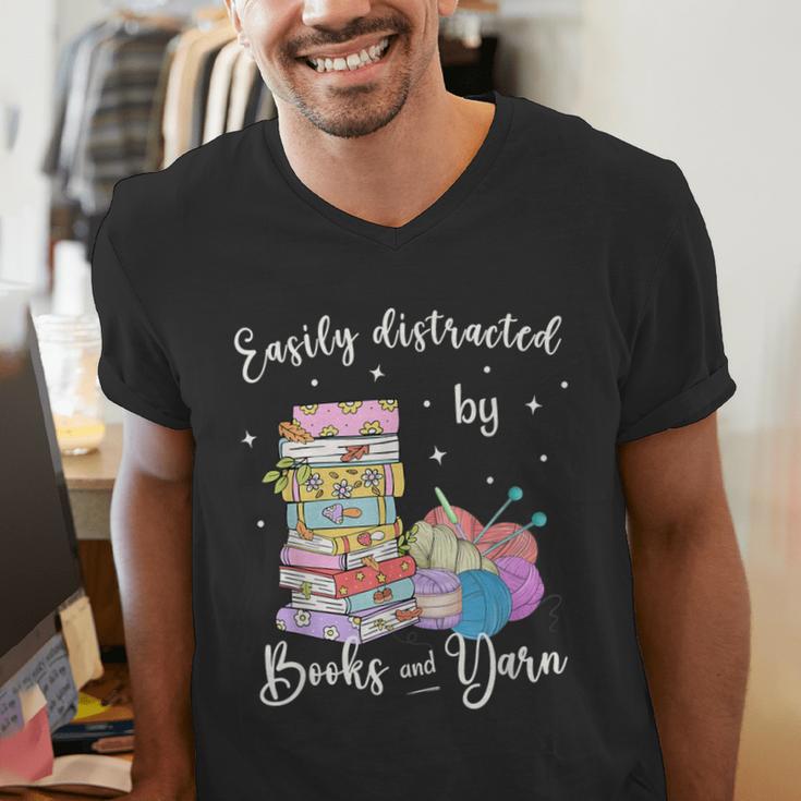 Yarn Quote Easily Distracted By Books And Yarn Reader Men's V-Neck T-Shirt