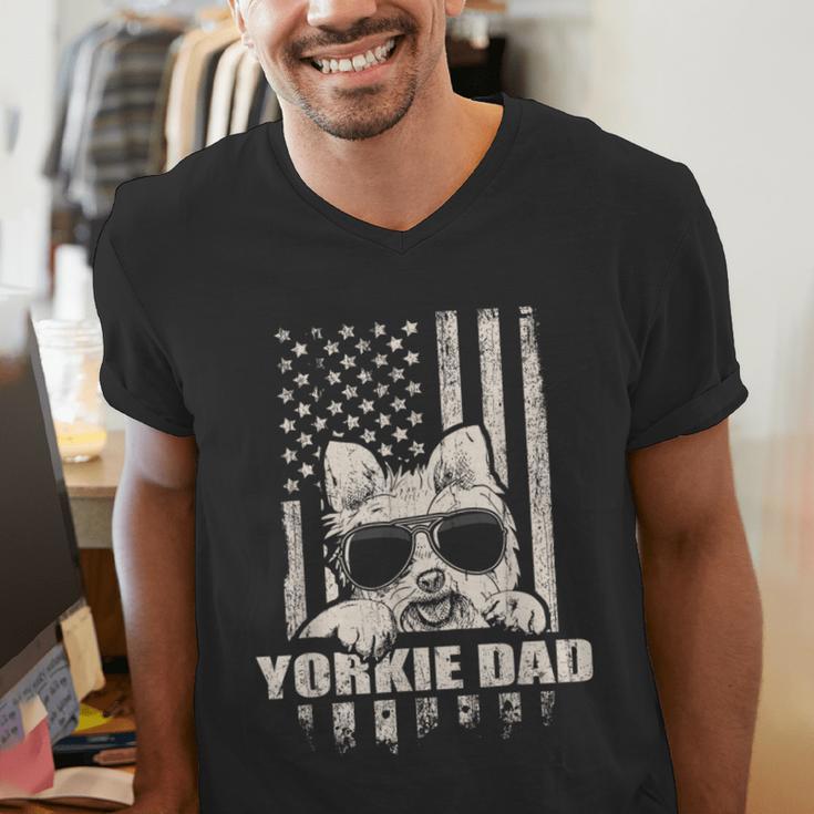 Yorkie Dad Cool Vintage Retro Proud American Men's V-Neck T-Shirt