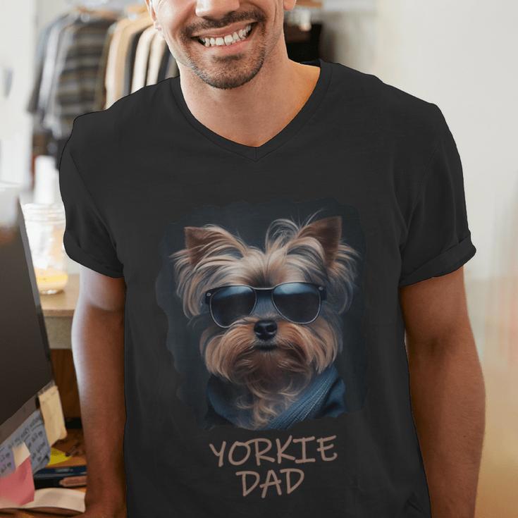 Yorkie Dad Cute Cool Dog In Sunglasses C Men's V-Neck T-Shirt
