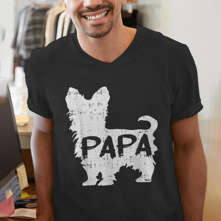 Yorkshire Terrier Papa Dog Puppy Doggie Pet Lover Yorkie Dad Men's V-Neck T-Shirt