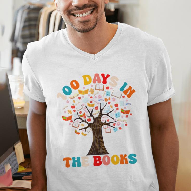 100 Days In The Books Reading Teacher 100th Day Of School Premium Men's V-Neck T-Shirt