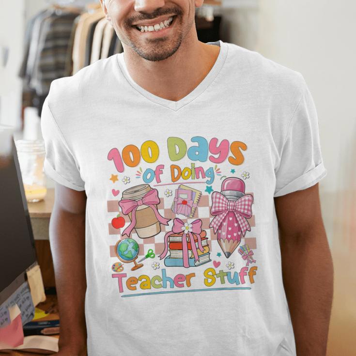 100th Day Of School Teacher 100 Days Coffee Books Men's V-Neck T-Shirt 100th Day Of School Teacher 100 Days Coffee Books Men's V-Neck T-Shirt