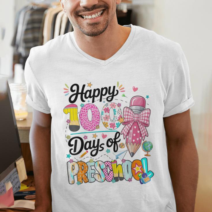 100th Day Of School Teacher Books 100 Days Of Preschool Girl Men's V-Neck T-Shirt 100th Day Of School Teacher Books 100 Days Of Preschool Girl Men's V-Neck T-Shirt